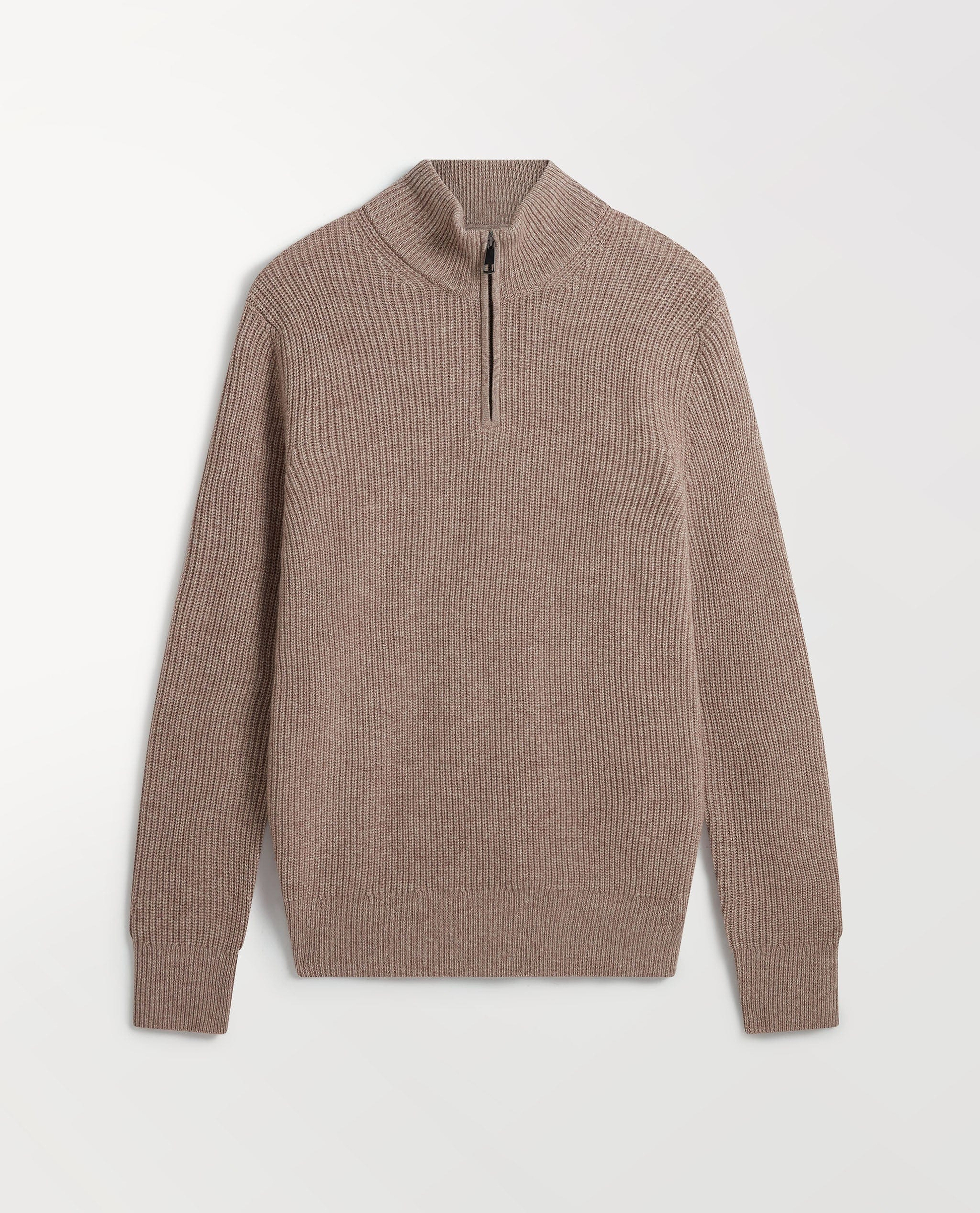 Men's Cashmere Merino Fishermans Rib 1/4 Zip Jumper - Toast