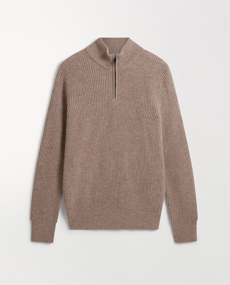 Men's Cashmere Merino Fishermans Rib 1/4 Zip Jumper - Toast