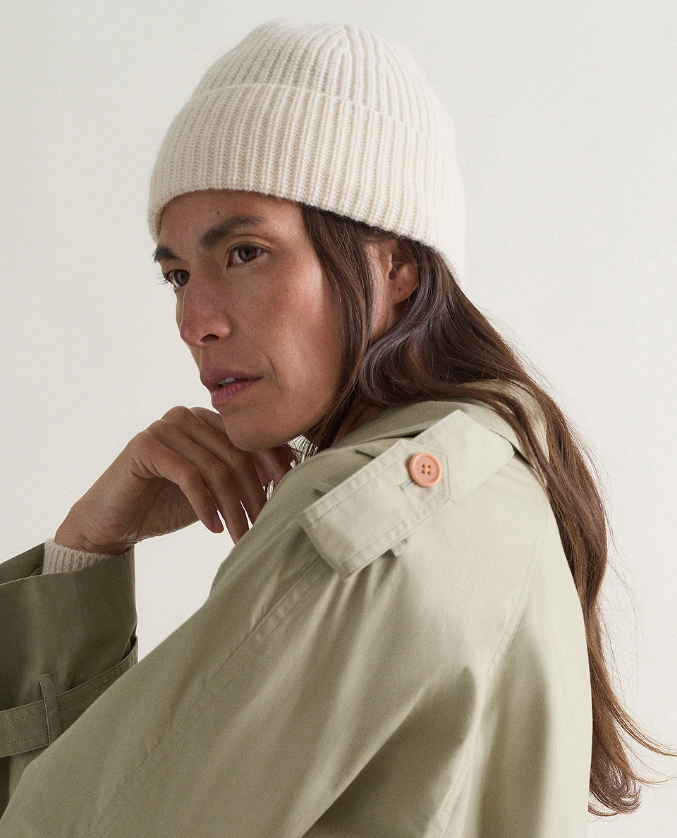 Women's Cashmere Merino Ribbed Knit Beanie - Buttermilk