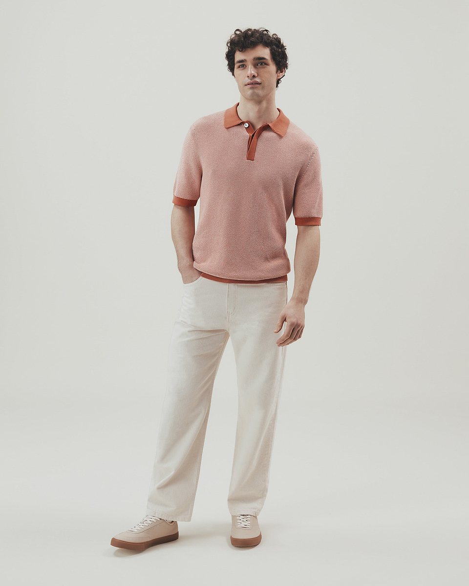 Men's Waffle Knit Cotton Polo - Rust