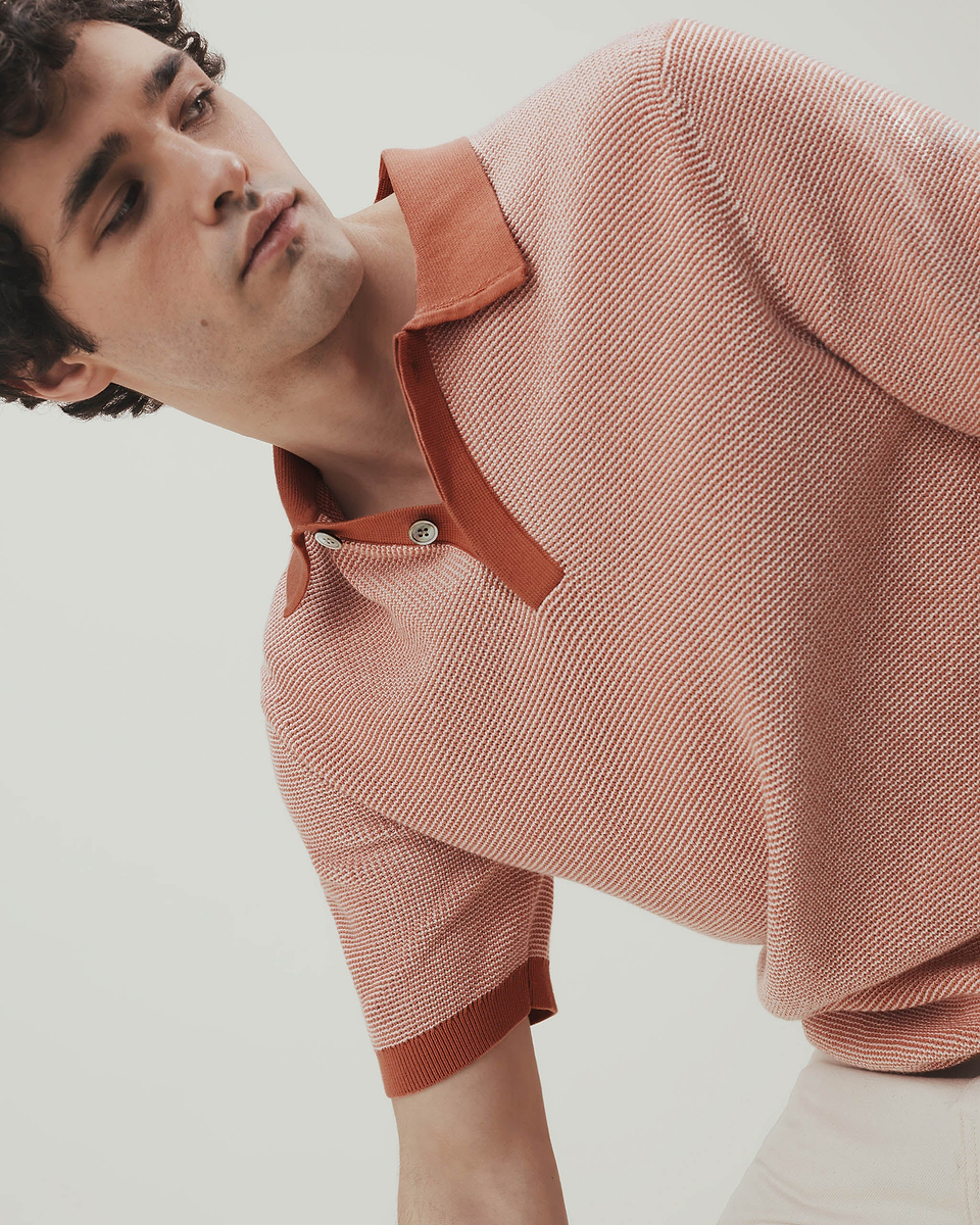 Men's Waffle Knit Cotton Polo - Rust