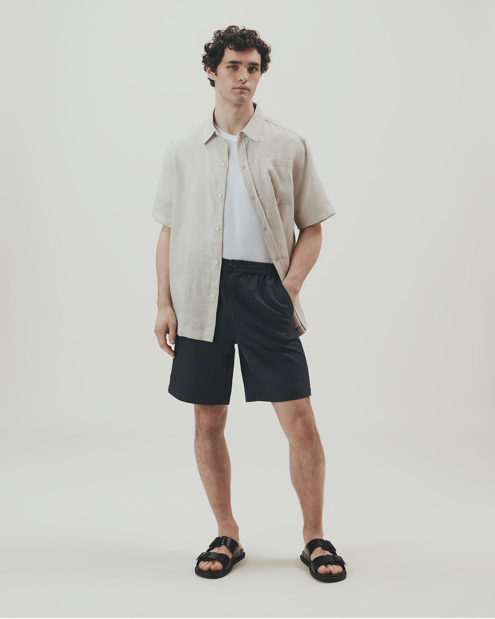 Men's Short Sleeved Organic Linen Shirt - Stone