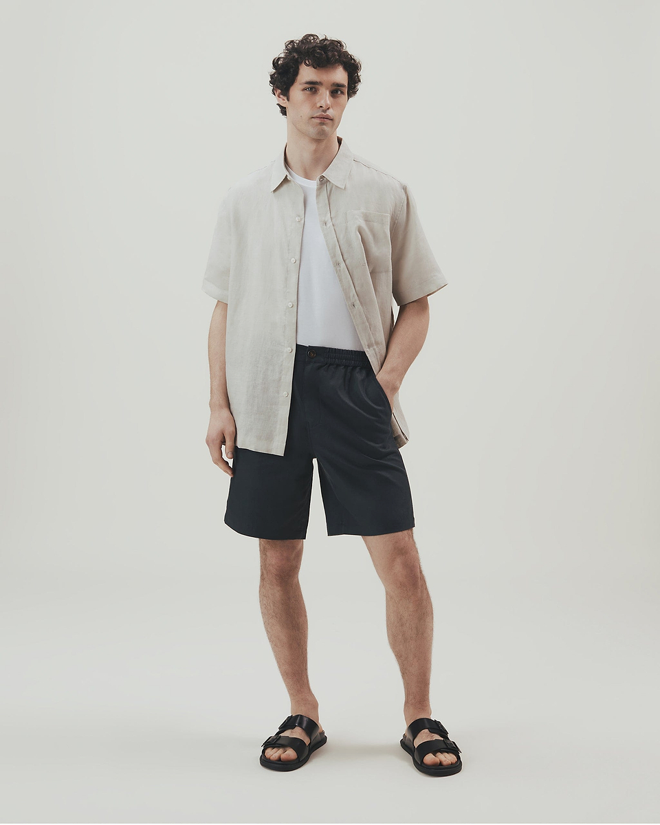 Men's Short Sleeved Organic Linen Shirt - Stone