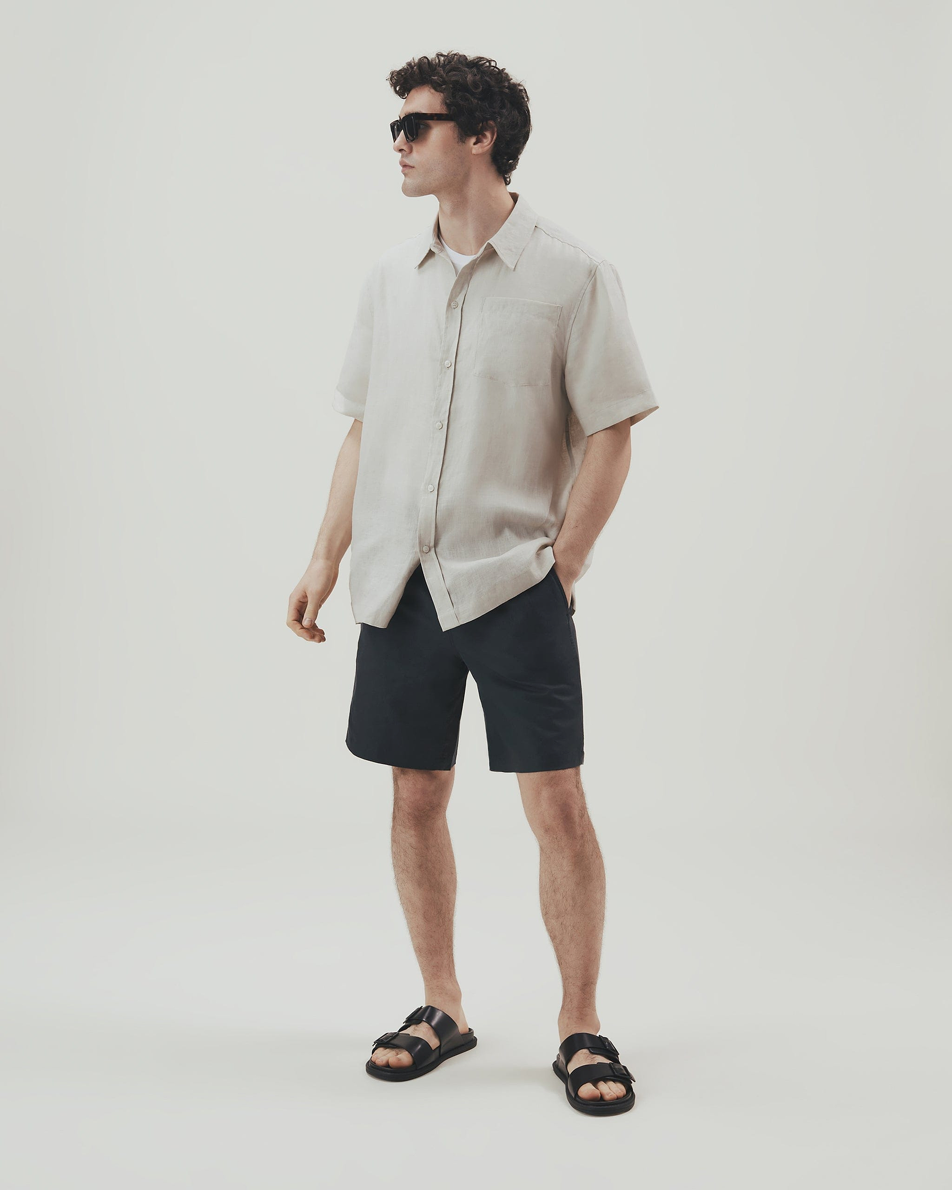 Men's Short Sleeved Organic Linen Shirt - Stone