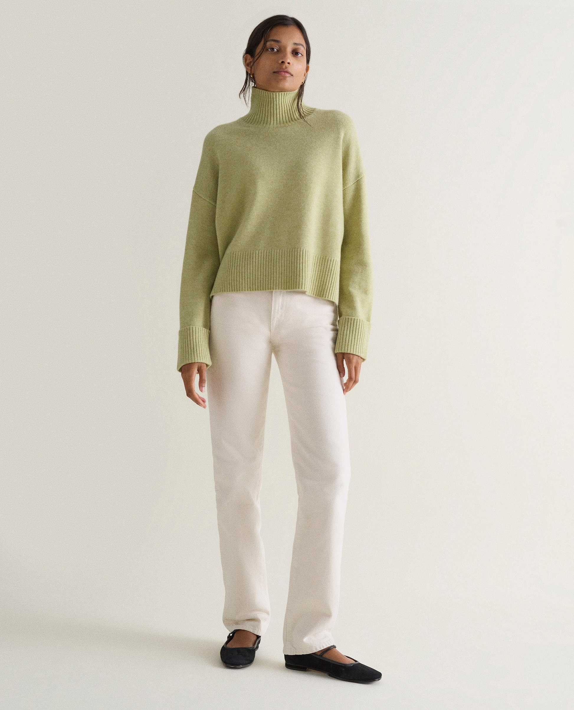 Women's Cashmere Merino High Neck Jumper - Lichen