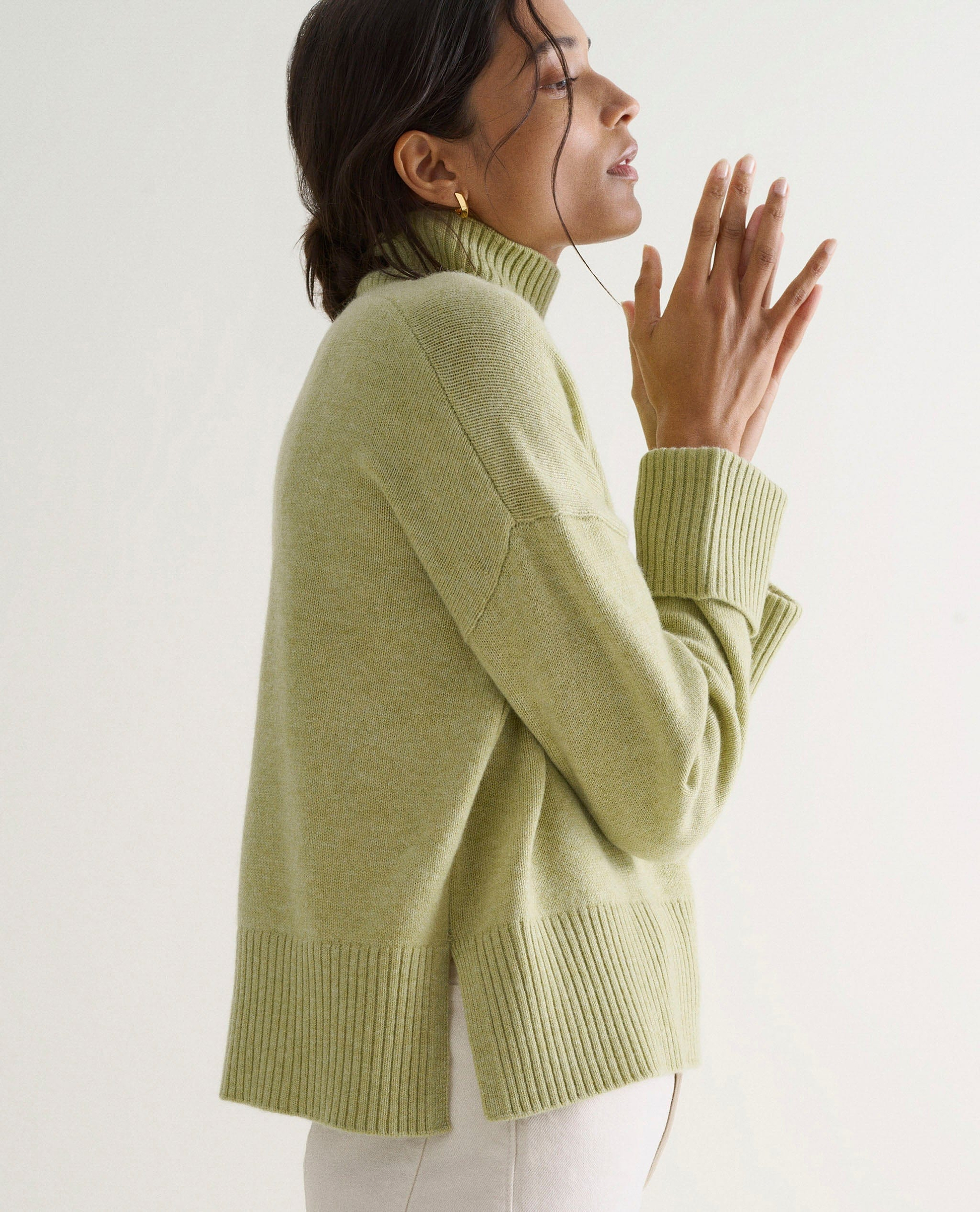 Women's Cashmere Merino High Neck Jumper - Lichen