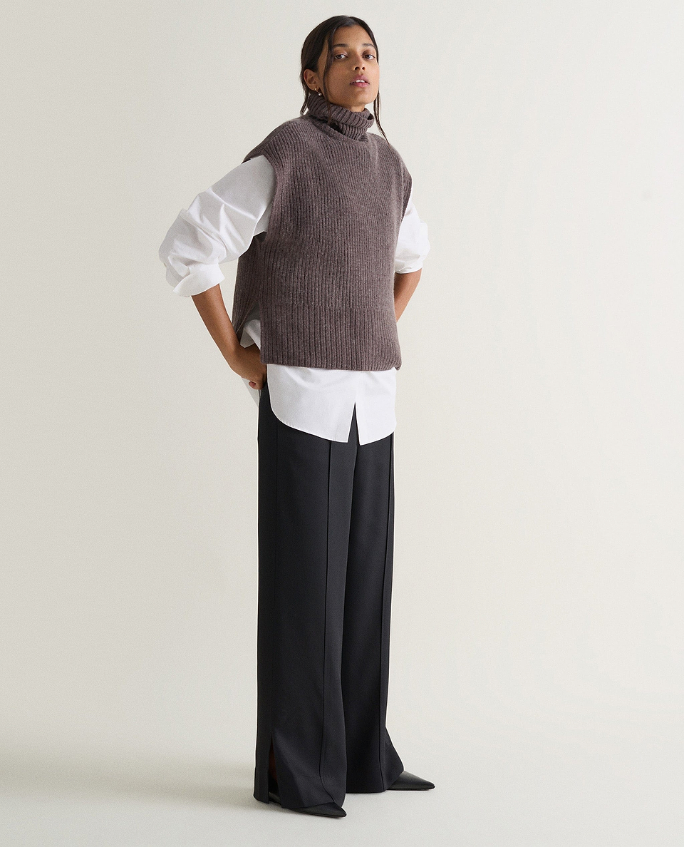 Women's Cashmere Merino Roll Neck Tabard - Chocolate