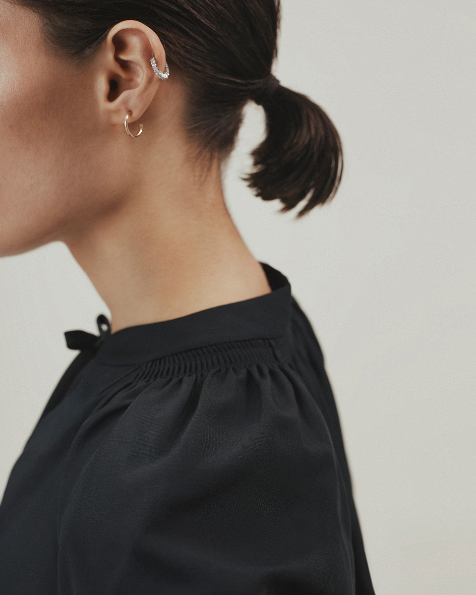 Women's Future-Linen Tie Neck Blouse - Black