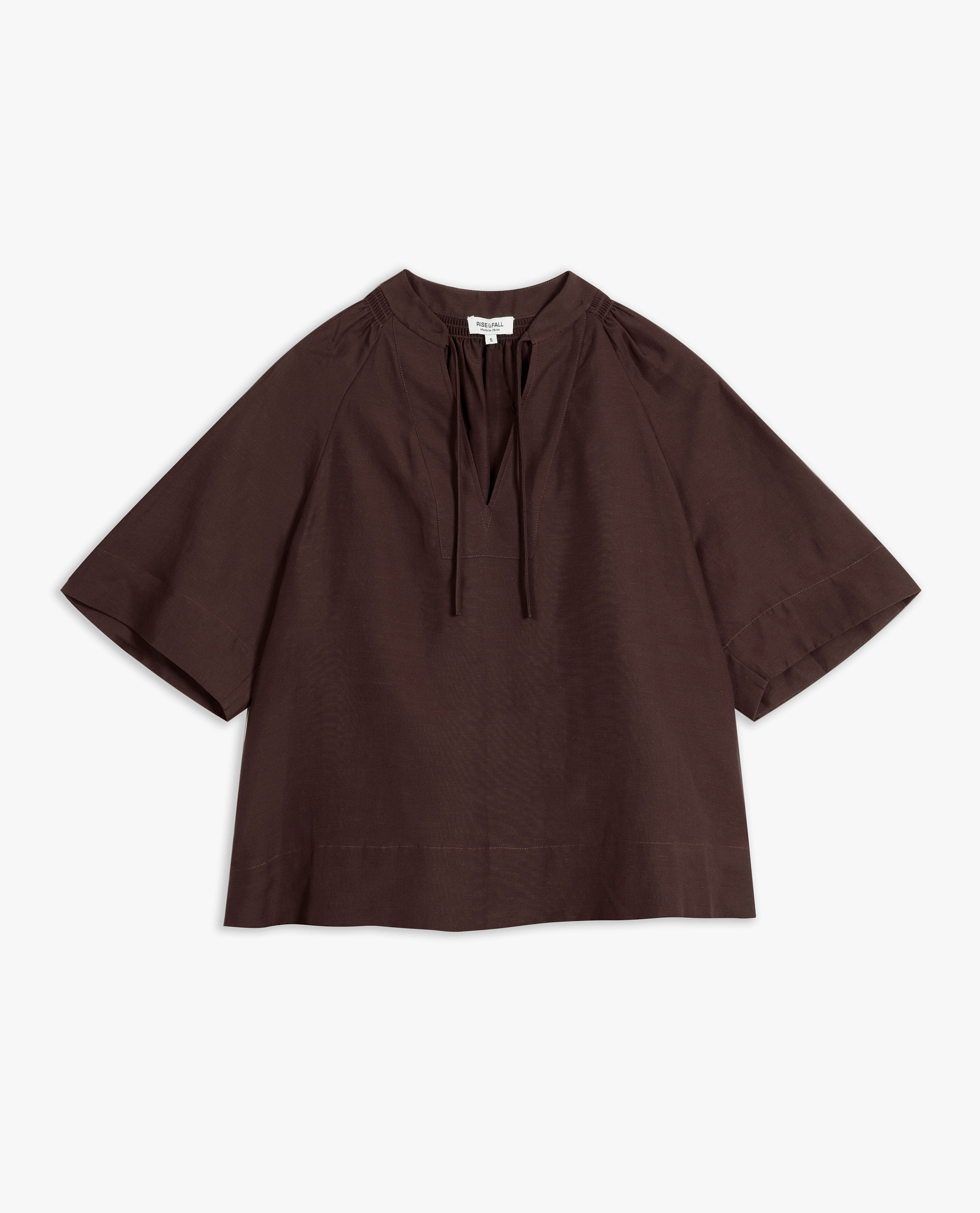 Women's Future-Linen Tie Neck Blouse - Umber