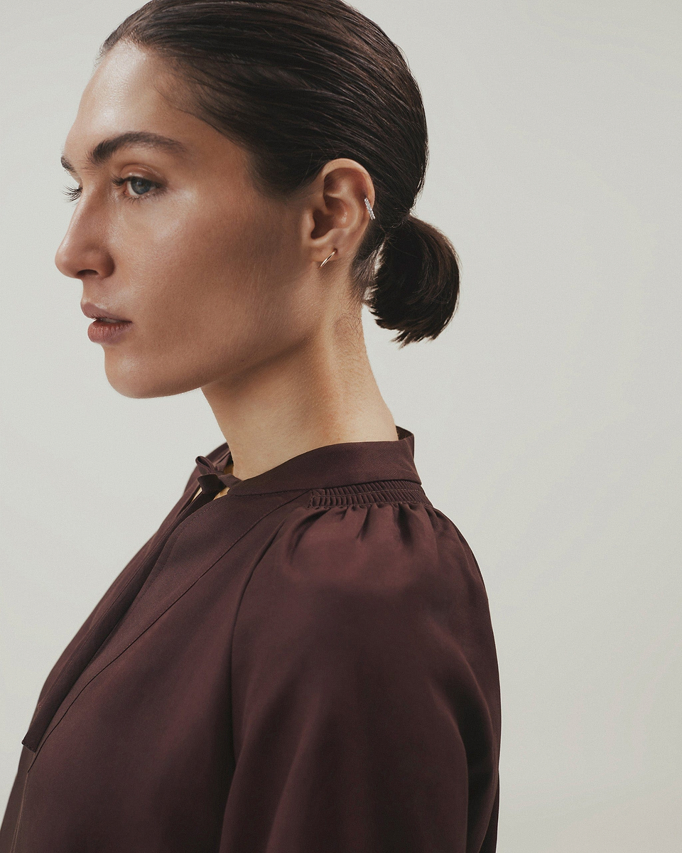 Women's Future-Linen Tie Neck Blouse - Umber