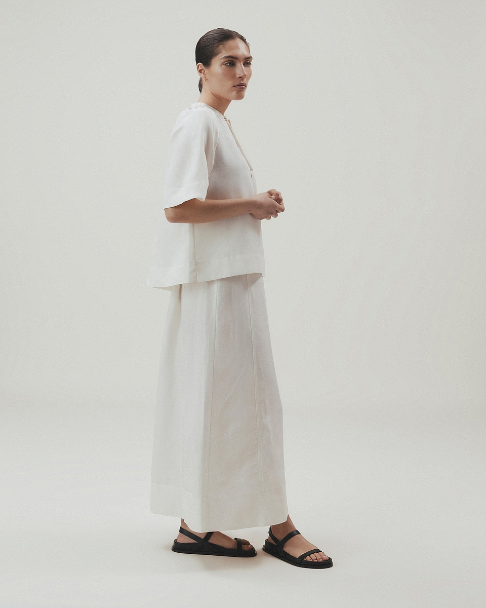 Women's Future-Linen Tie Neck Blouse - Buttermilk