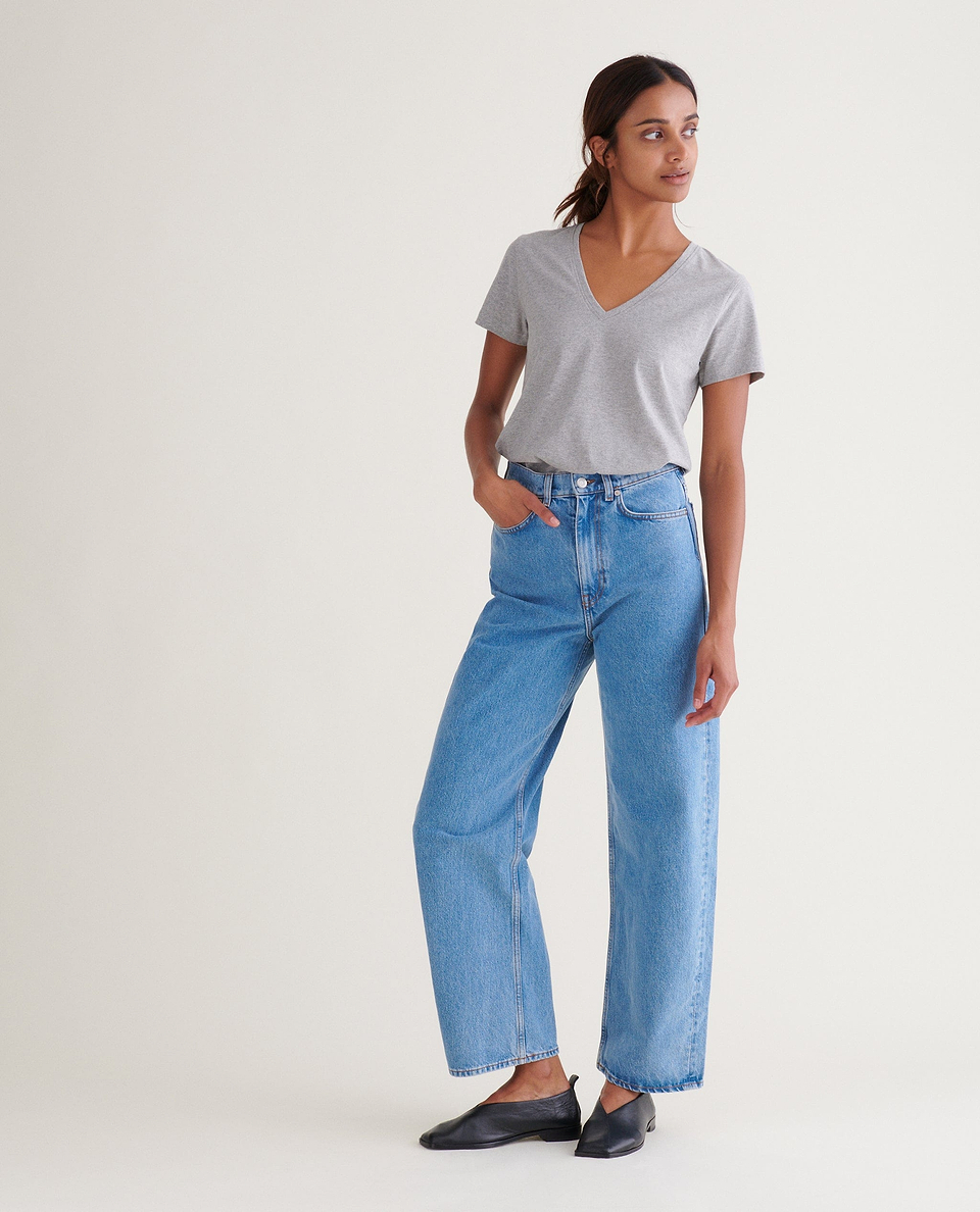 Women's Cotton V Neck T-shirt - Grey
