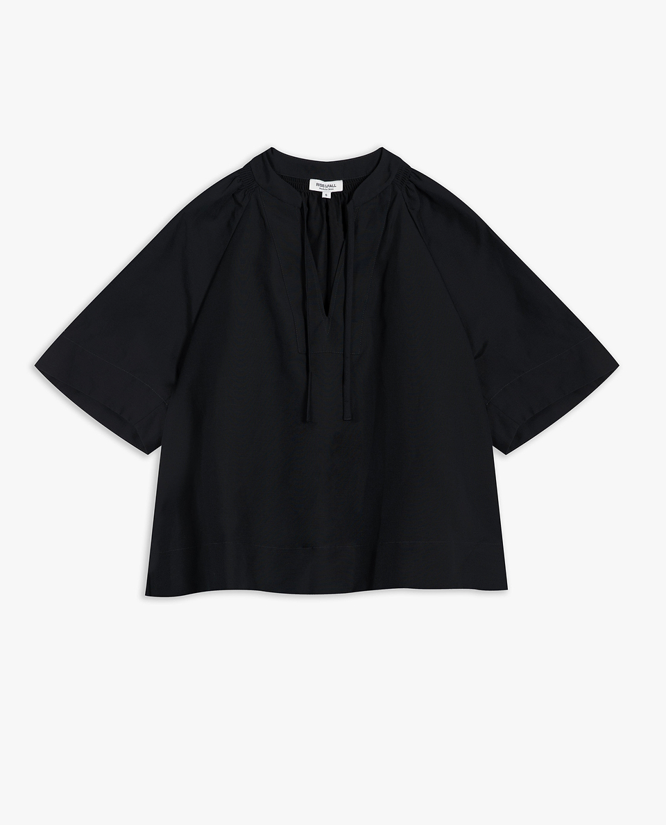 Women's Future-Linen Tie Neck Blouse - Black