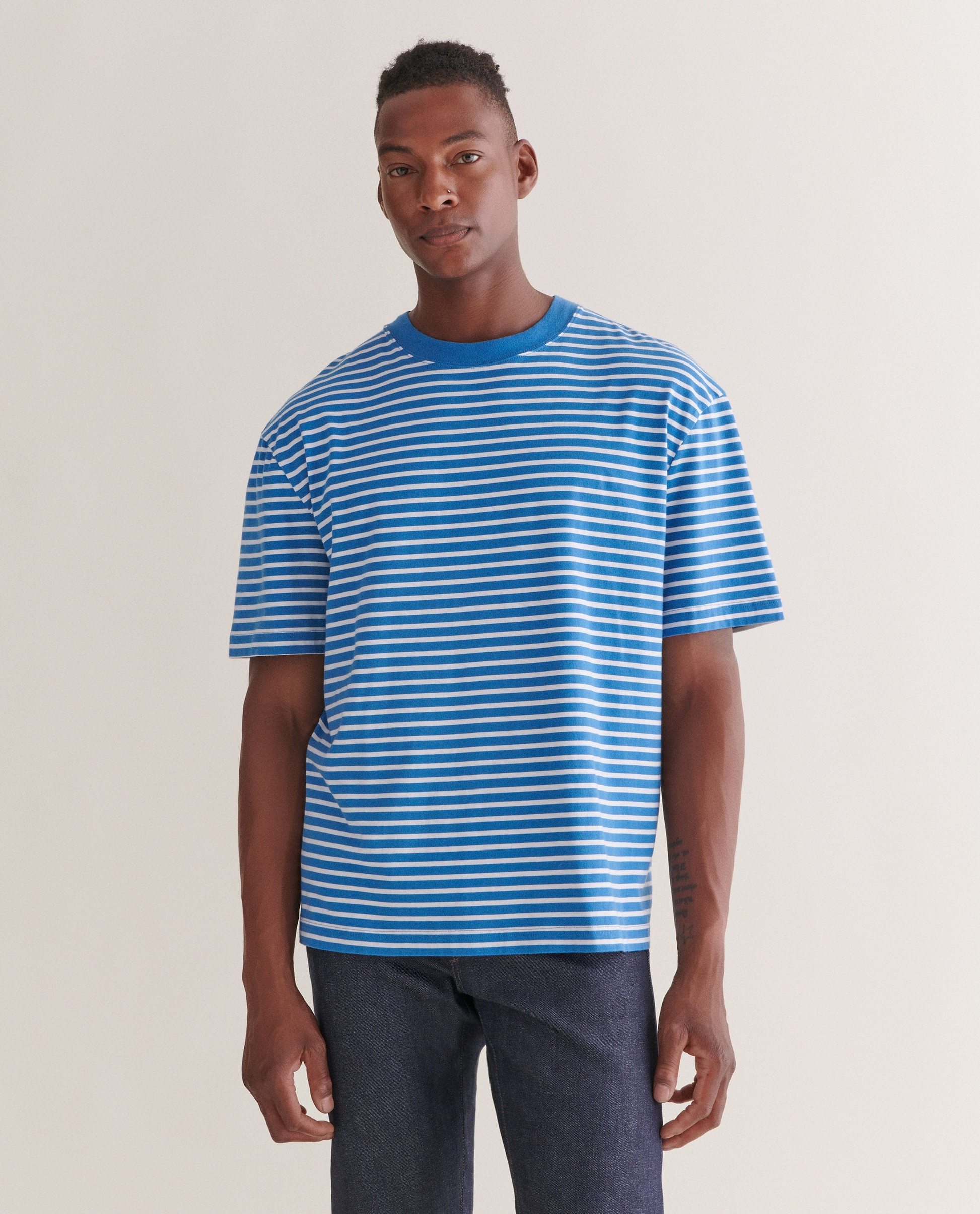 Men's Relaxed Striped Cotton T-shirt - Blue