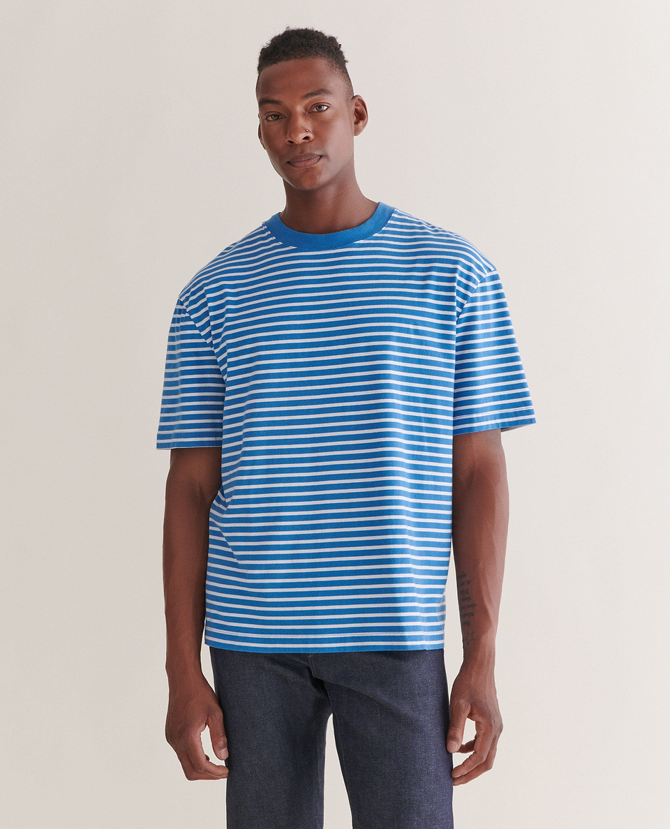 Men's Relaxed Striped Cotton T-shirt - Blue