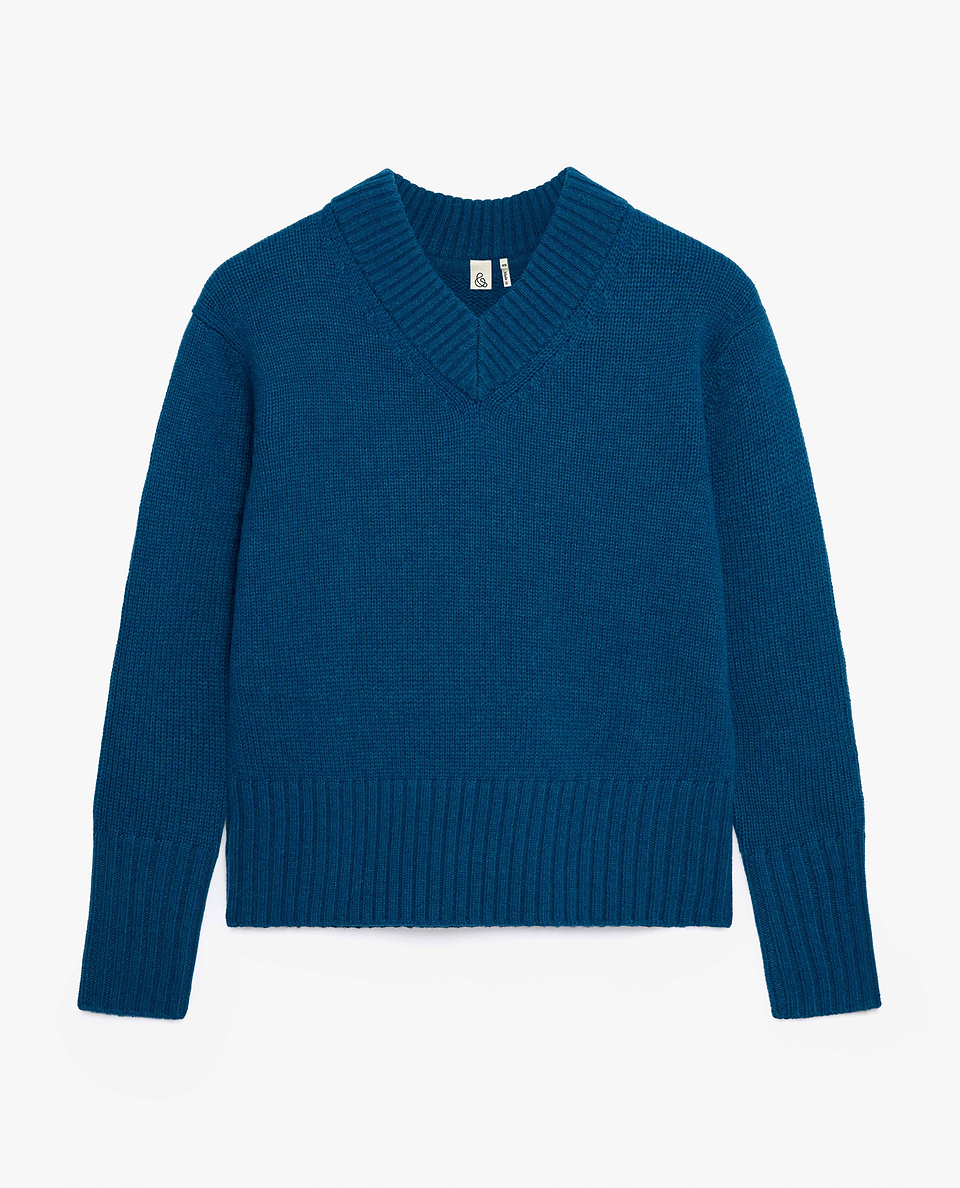 Women's Cashmere Merino V Neck Jumper - Viridian Blue