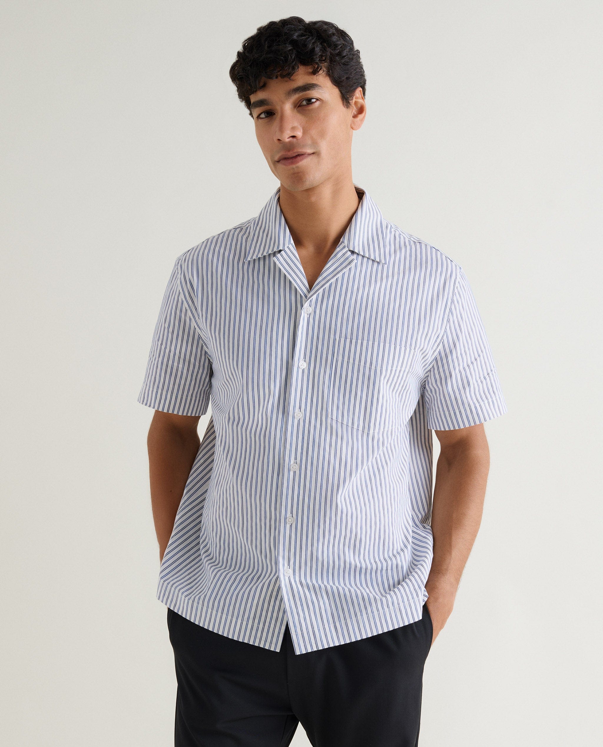 Men's Organic Cotton Camp Collar Stripe Shirt - Stripe