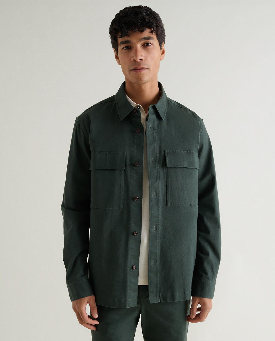 Men's Heavy-Weight Cotton Overshirt - Forest Green