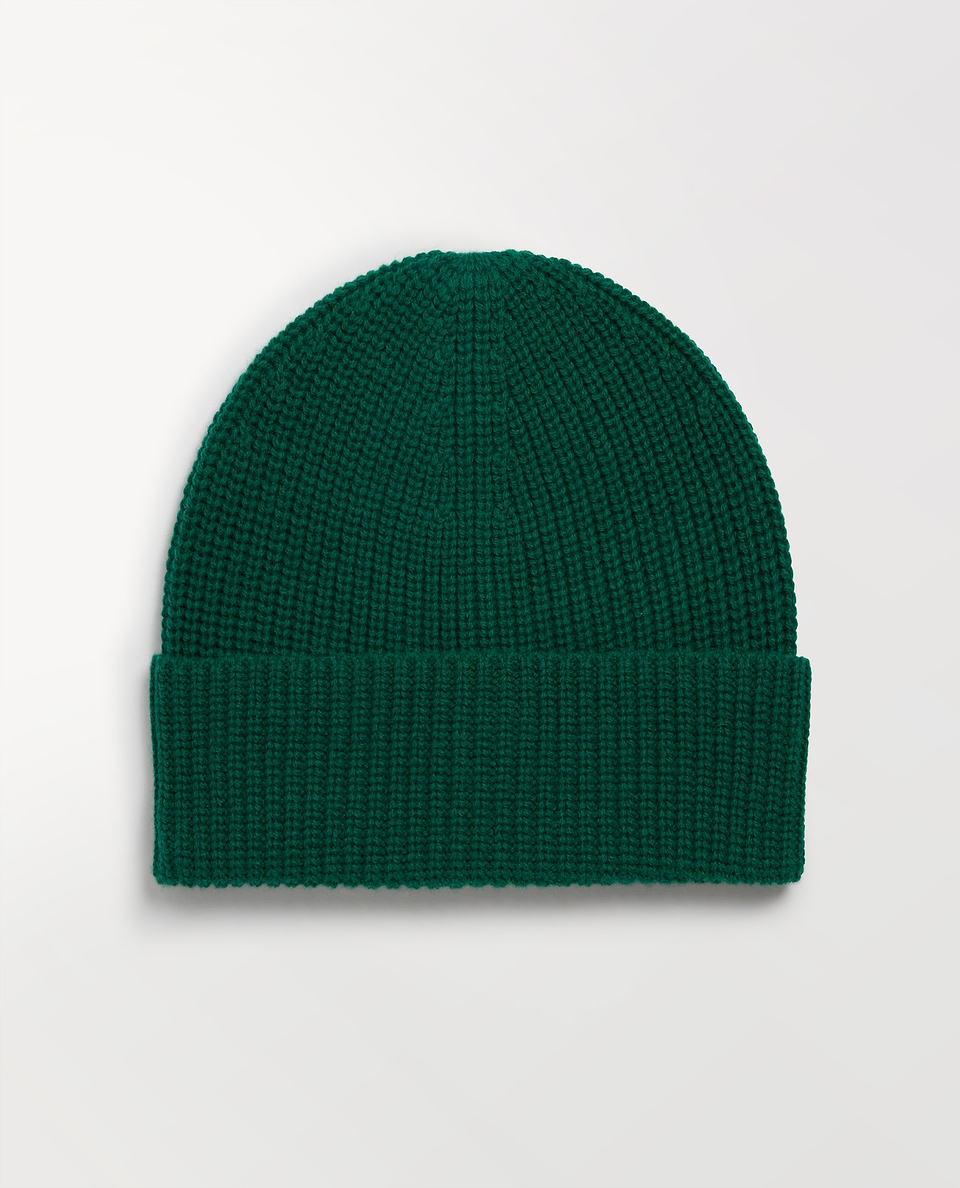 Women's Cashmere Merino Ribbed Knit Beanie - Malachite