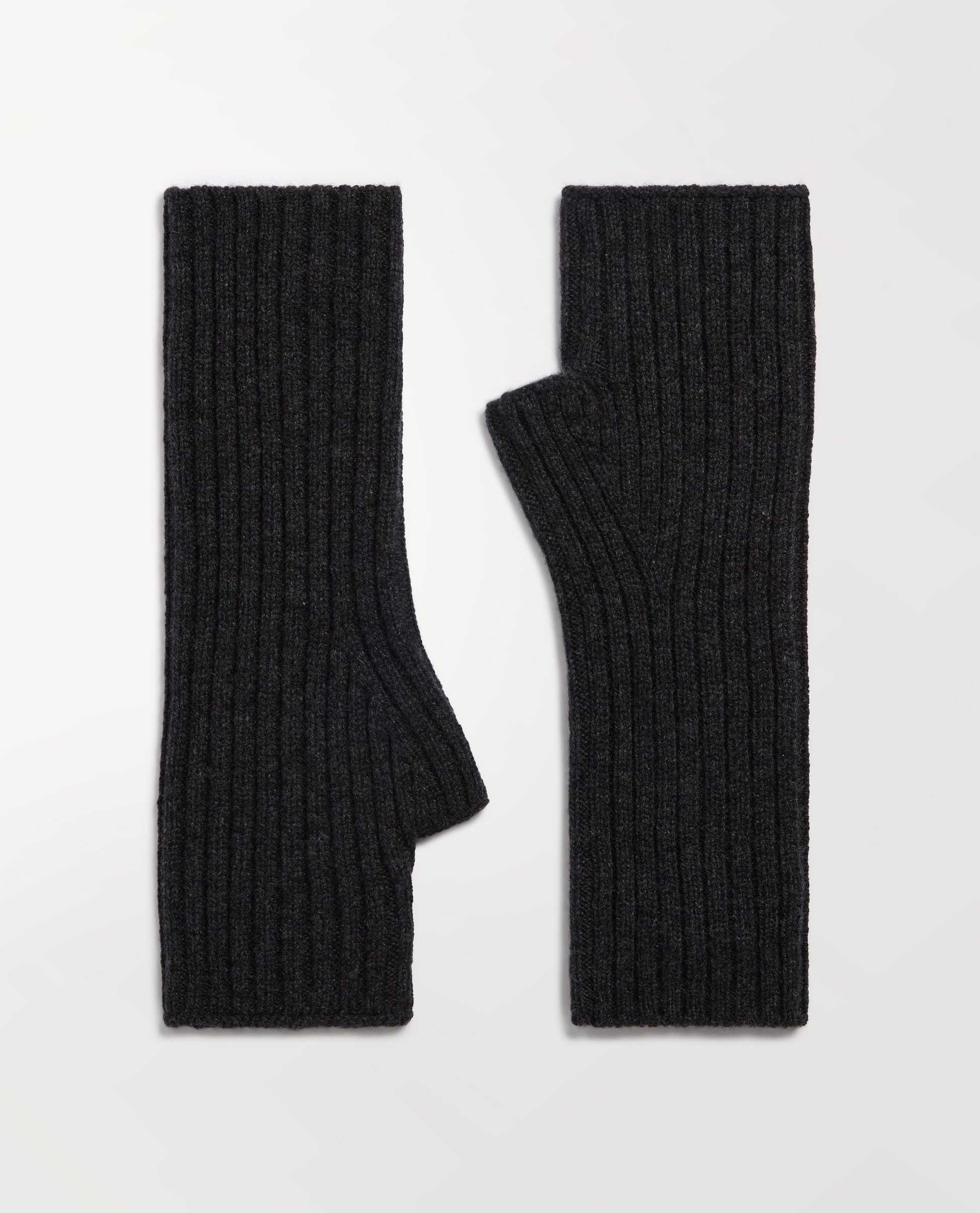 Cashmere Merino Ribbed Fingerless Gloves - Charcoal