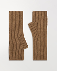 Cashmere Merino Ribbed Fingerless Gloves - Camel