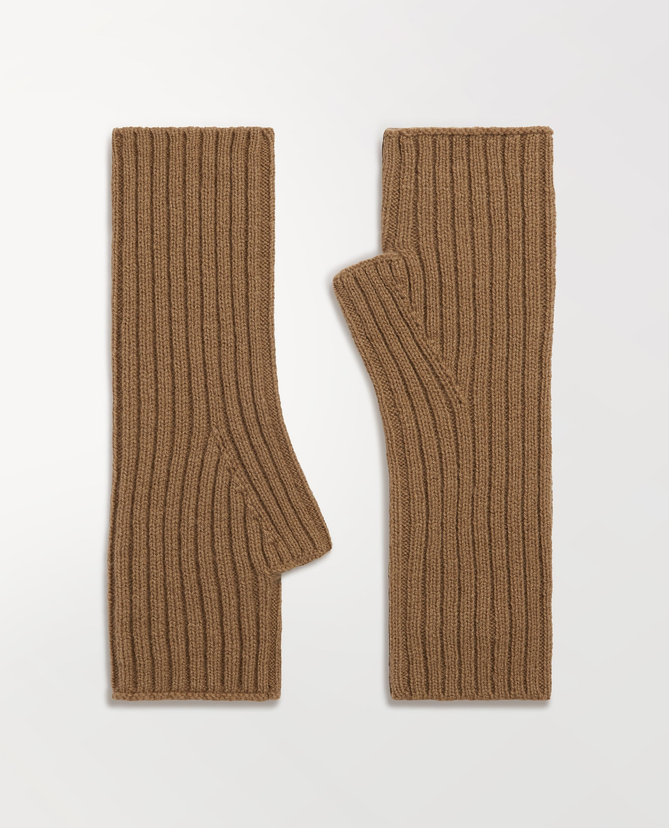 Cashmere Merino Ribbed Fingerless Gloves - Camel