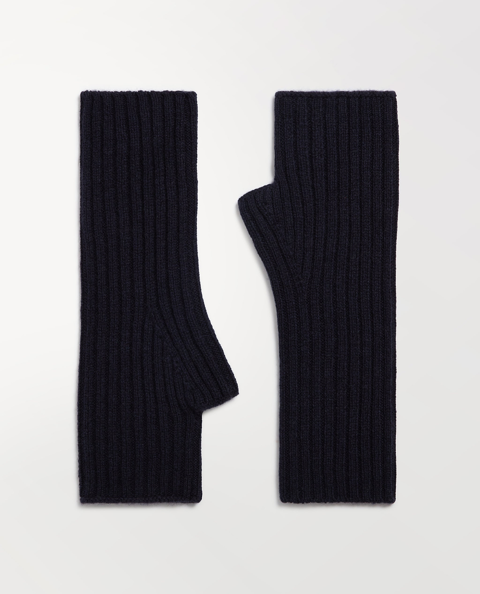 Cashmere Merino Ribbed Fingerless Gloves - Mood Indigo