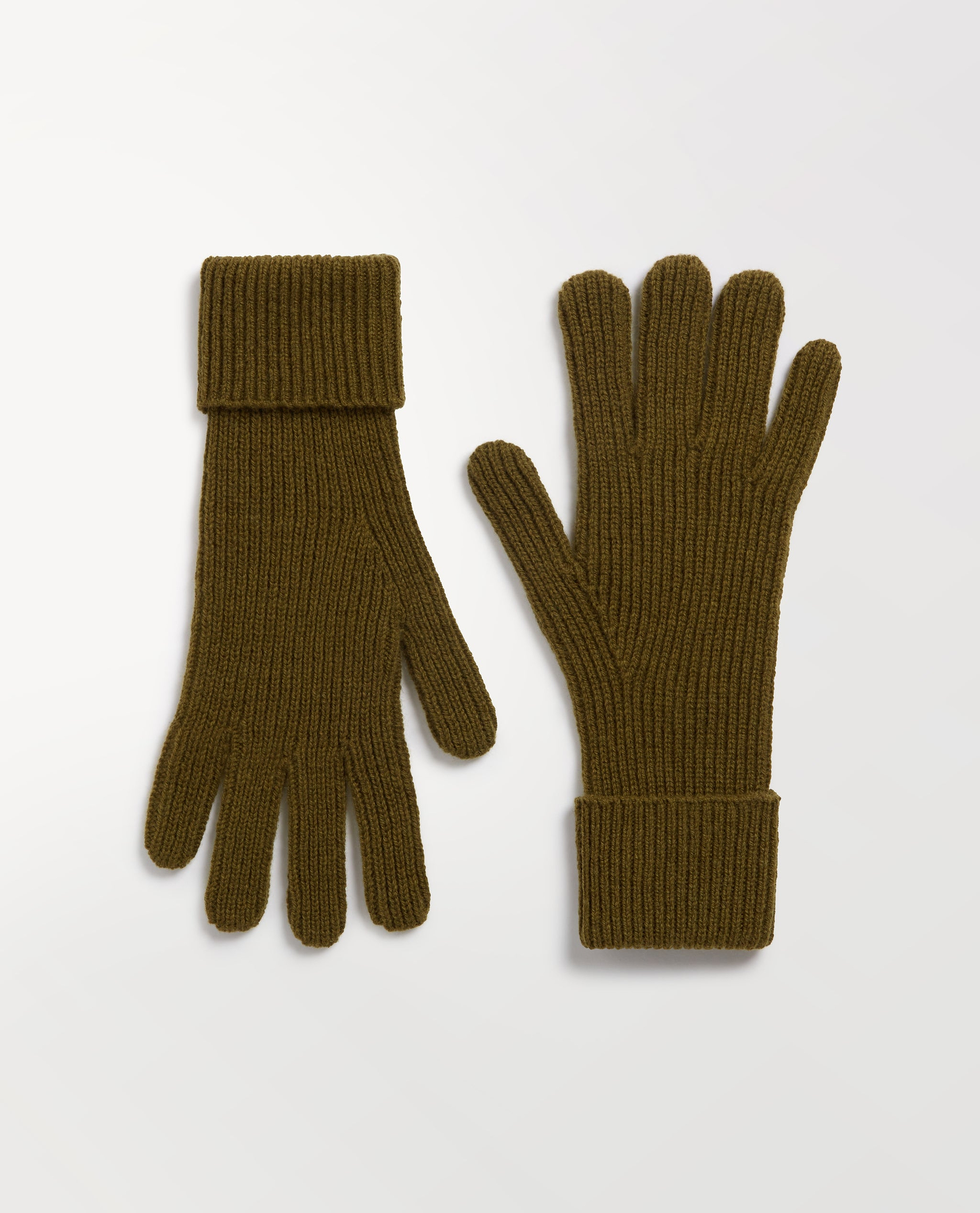 Women's Cashmere Merino Ribbed Gloves - Olive
