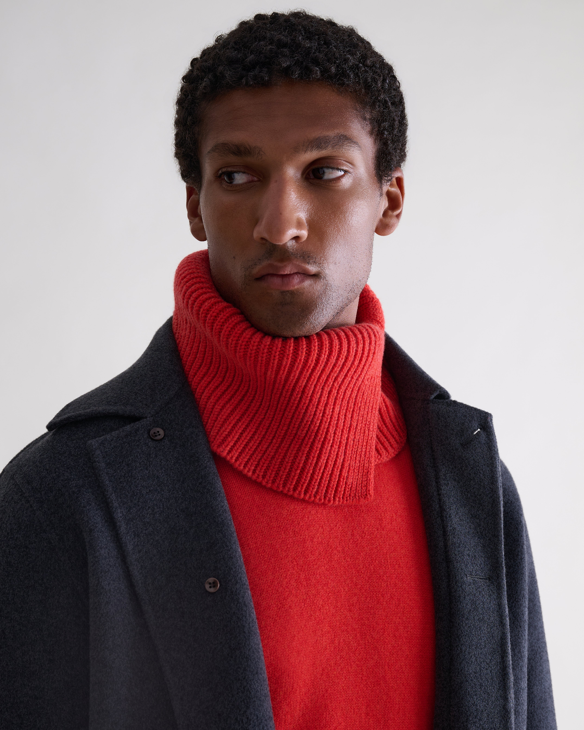 Men's Cashmere Merino Ribbed Collar - Poppy