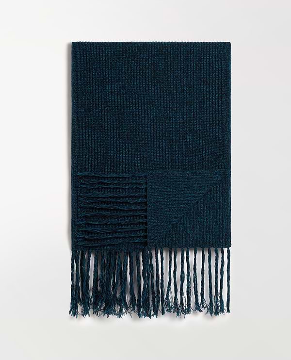 Men's Cashmere Merino Twisted Fringe Wrap - Mood Indigo Mouline