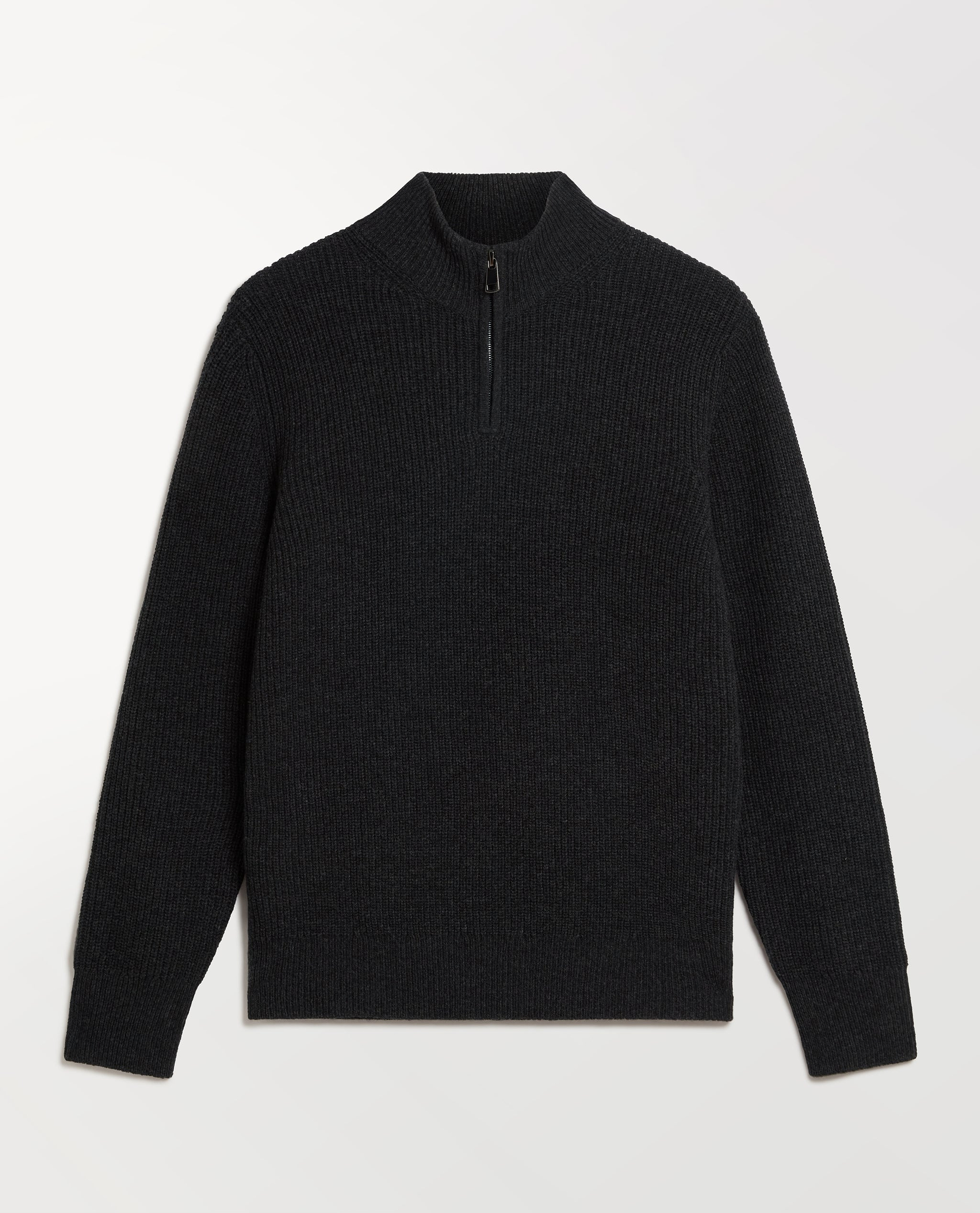 Men's Cashmere Merino Fishermans Rib 1/4 Zip Jumper - Charcoal