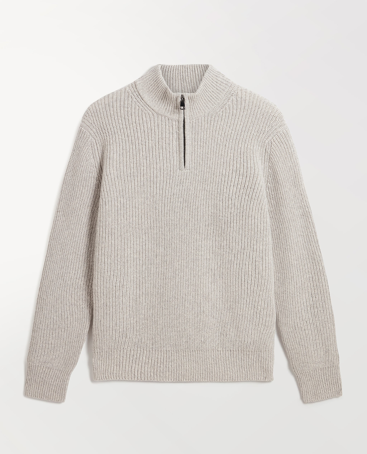 Men's Cashmere Merino Fishermans Rib 1/4 Zip Jumper - Travertine Mouline