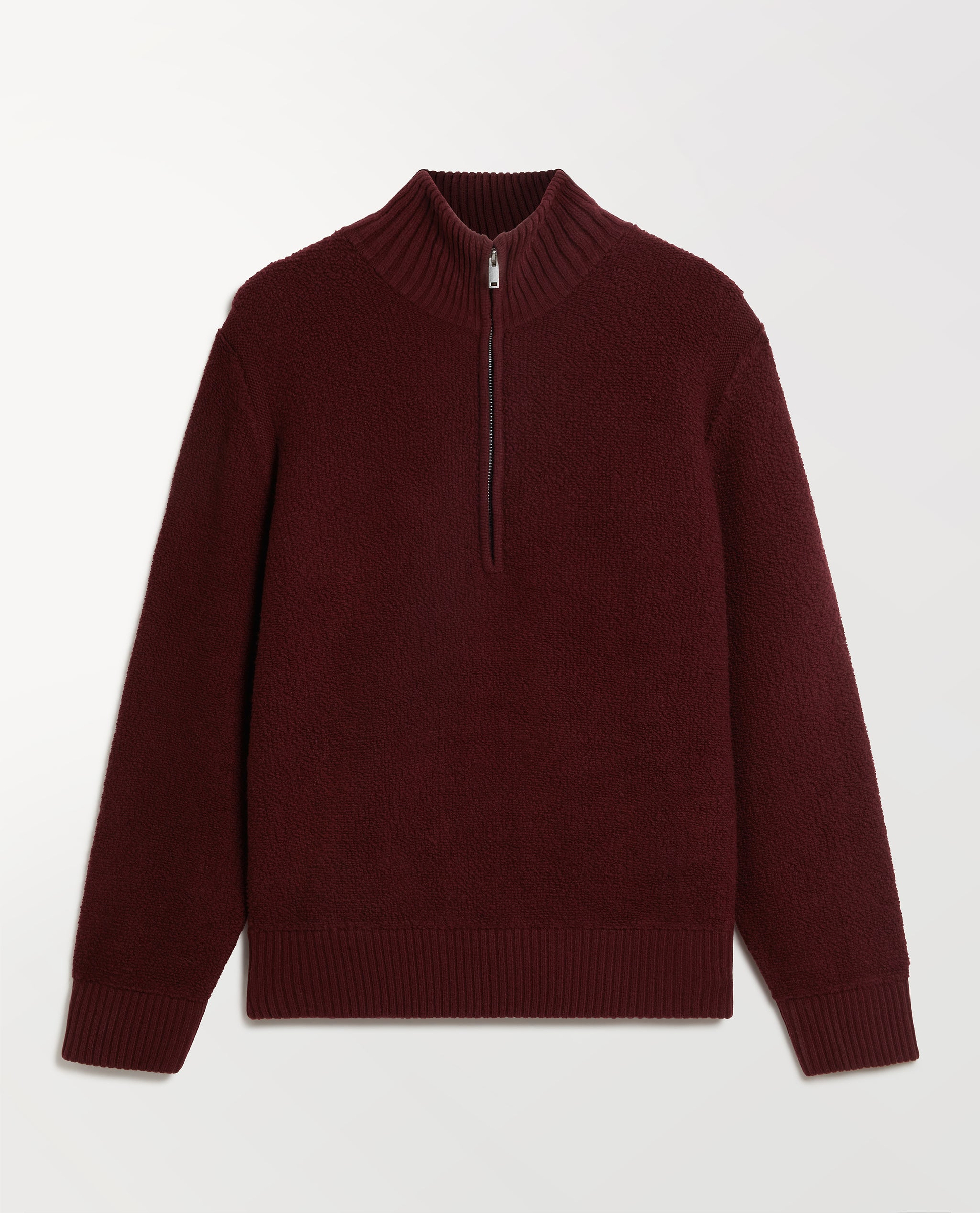 Merino Wool Loop Knit 1/4 Zip Jumper - Oxblood