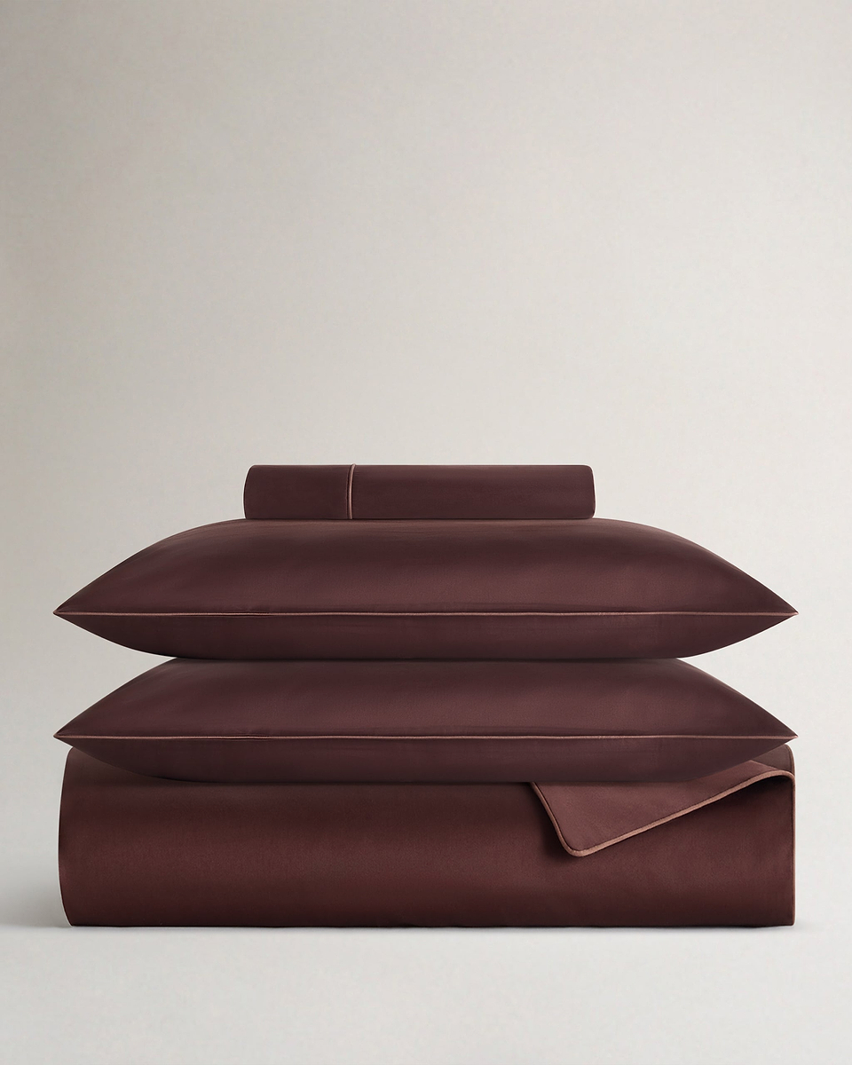 Soft & Smooth Cotton Sateen Duvet Set - Umber Deep Clay Piping