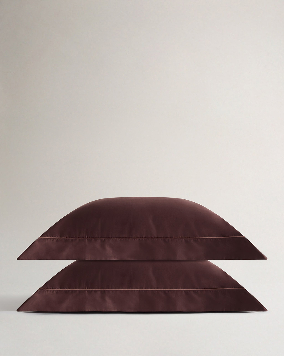 Soft & Smooth Cotton Sateen Oxford Pillowcase Set - Umber Deep Clay Piping