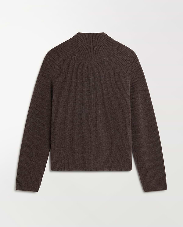 Women's Cashmere Merino Ribbed High Neck Jumper - Chocolate