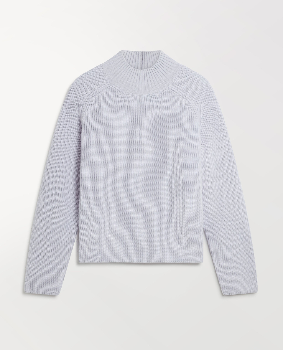 Women's Cashmere Merino Ribbed High Neck Jumper - Ice Blue