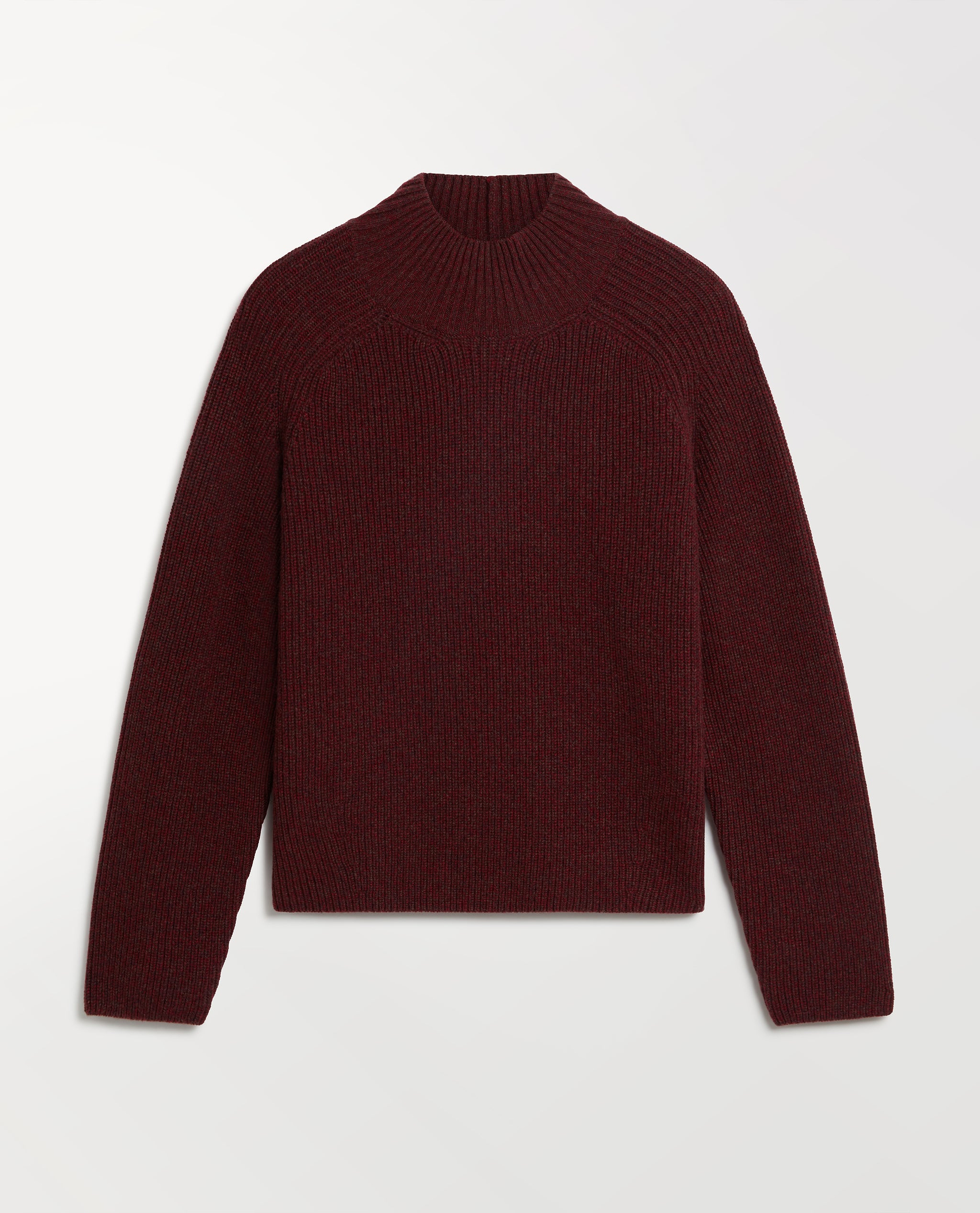 Women's Cashmere Merino Ribbed High Neck Jumper - Oxblood Moulinee