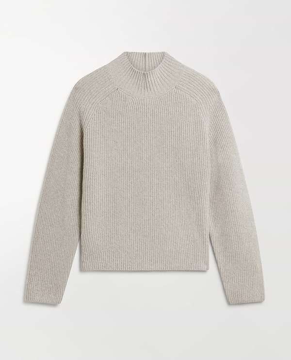 Women's Cashmere Merino Ribbed High Neck Jumper - Travertine Mouline