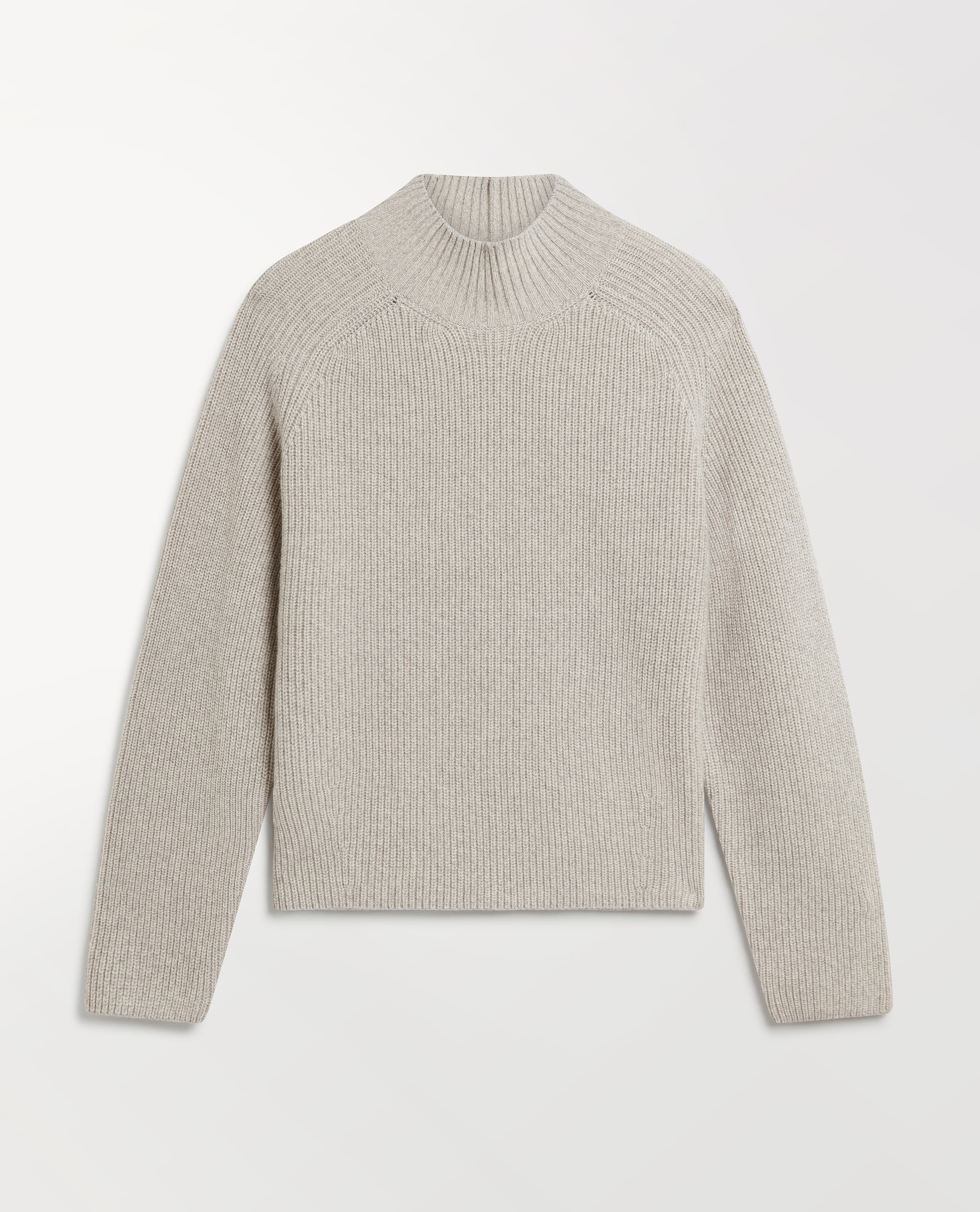 Women's Cashmere Merino Ribbed High Neck Jumper - Travertine Moulinee