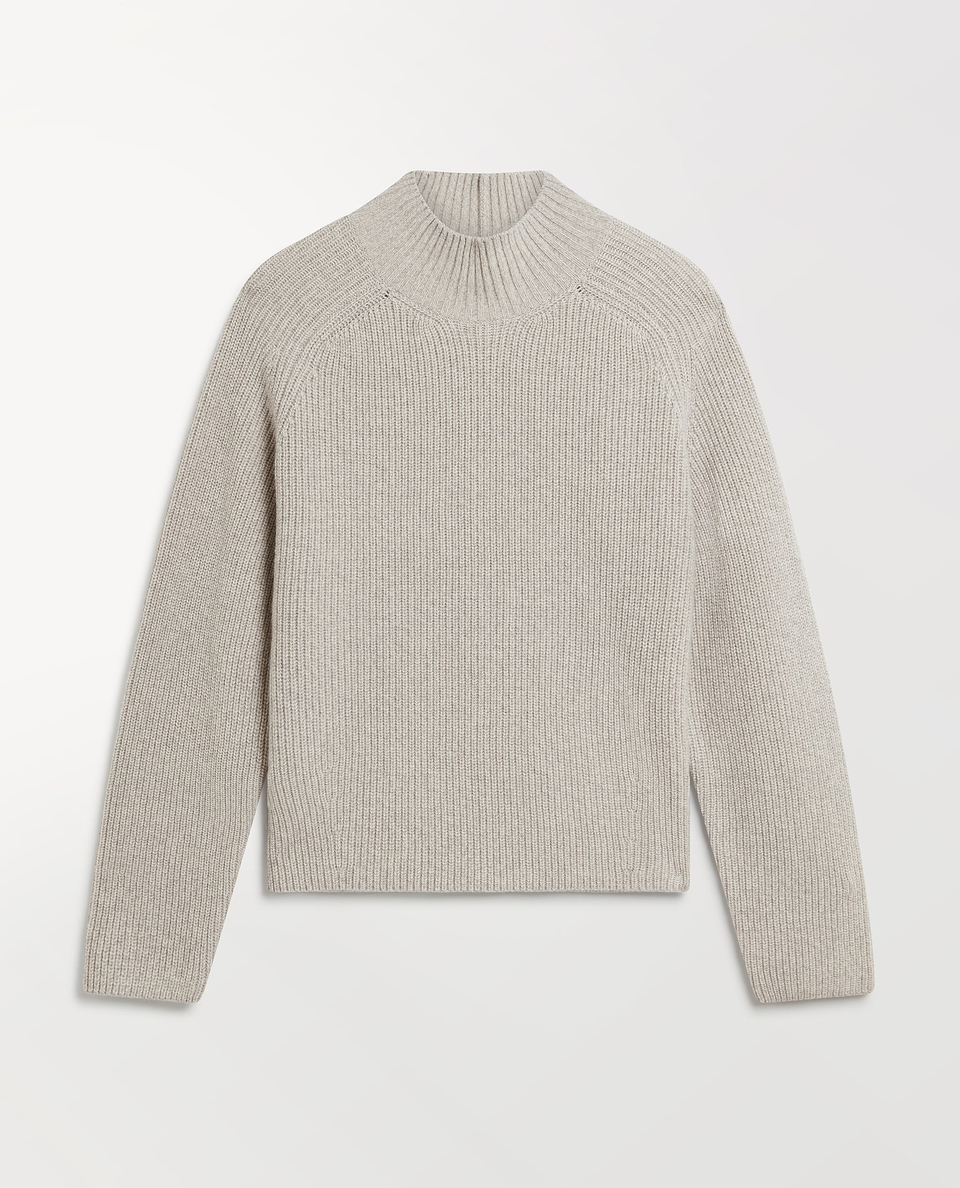 Women's Cashmere Merino Ribbed High Neck Jumper - Travertine Moulinee