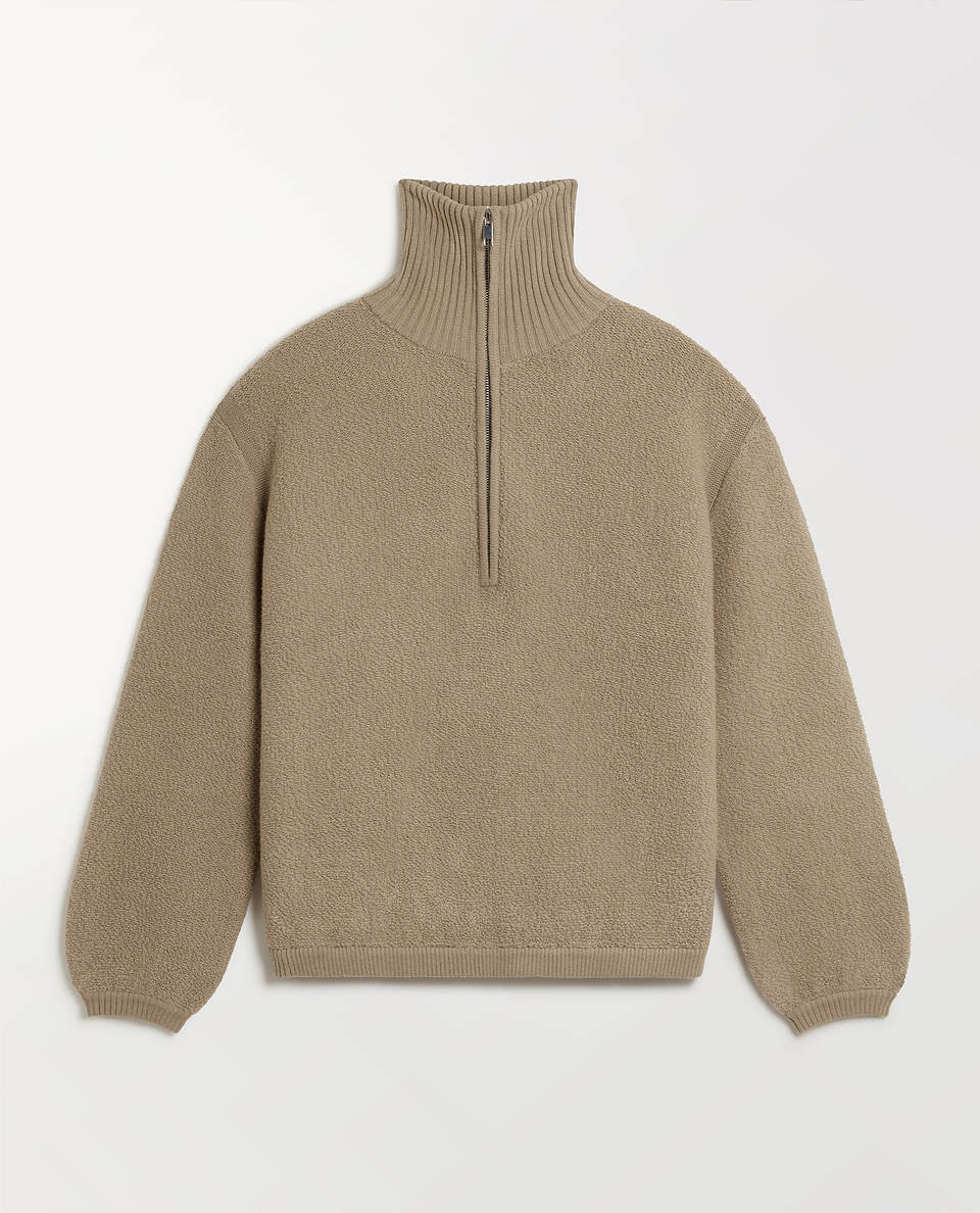 Women's Merino Wool Loop Knit Funnel Neck Jumper - Putty