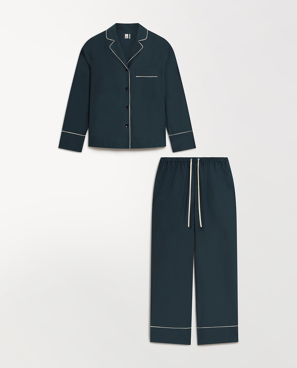 Women's Silk Cotton Pyjama Set - Kelp/Buttermilk