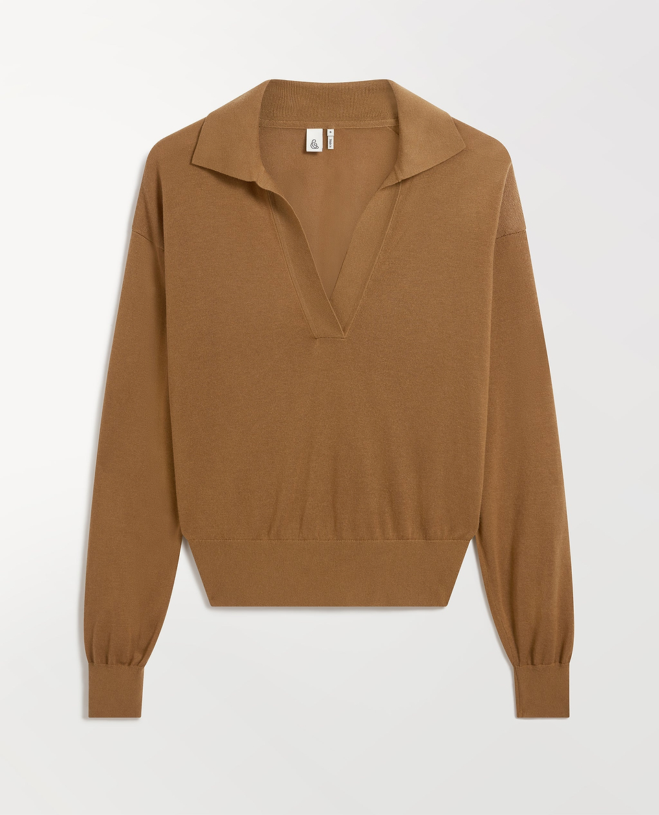 Women's TENCEL™ Cashmere Open Collar Polo - Deep Camel