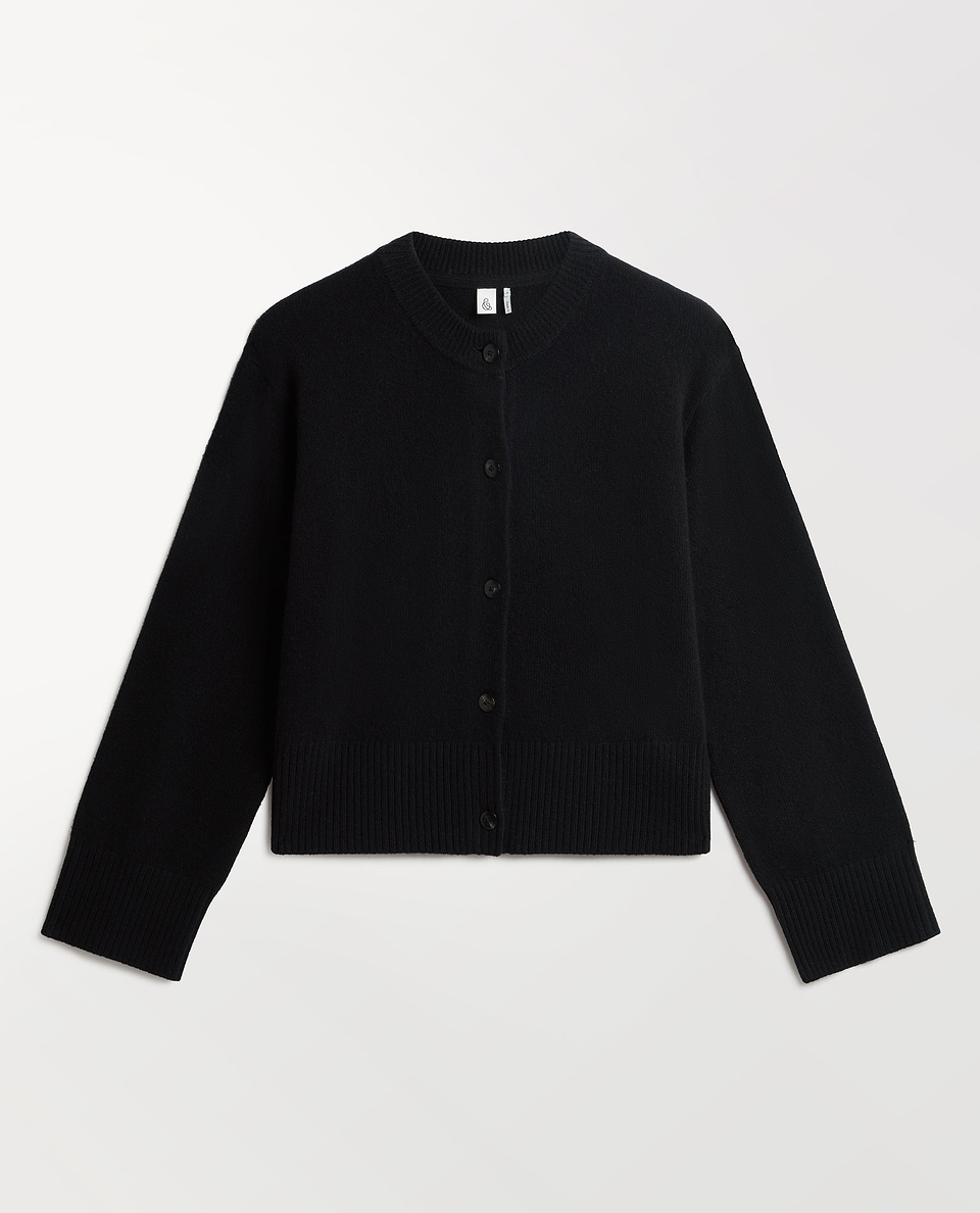 Women's Wool Crew Neck Cardigan - Black