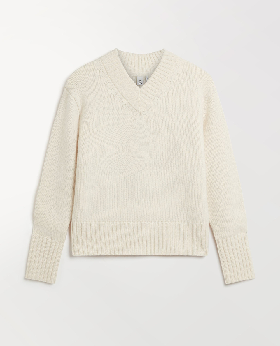 Women's Wool V-neck Jumper - Buttermilk