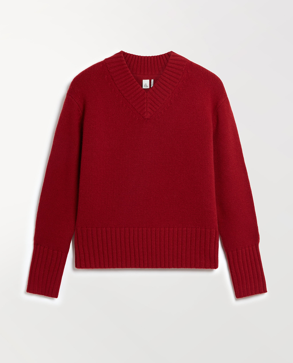 Women's Wool V-neck Jumper - Russet