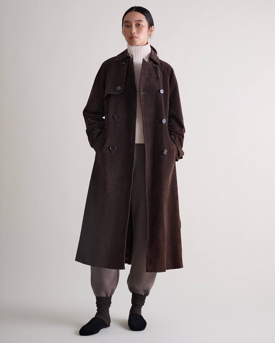 Suede Trench Coat - Chocolate