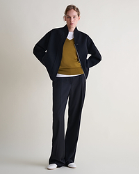 Women's Cashmere Wool Double Faced Bomber Jacket - Black