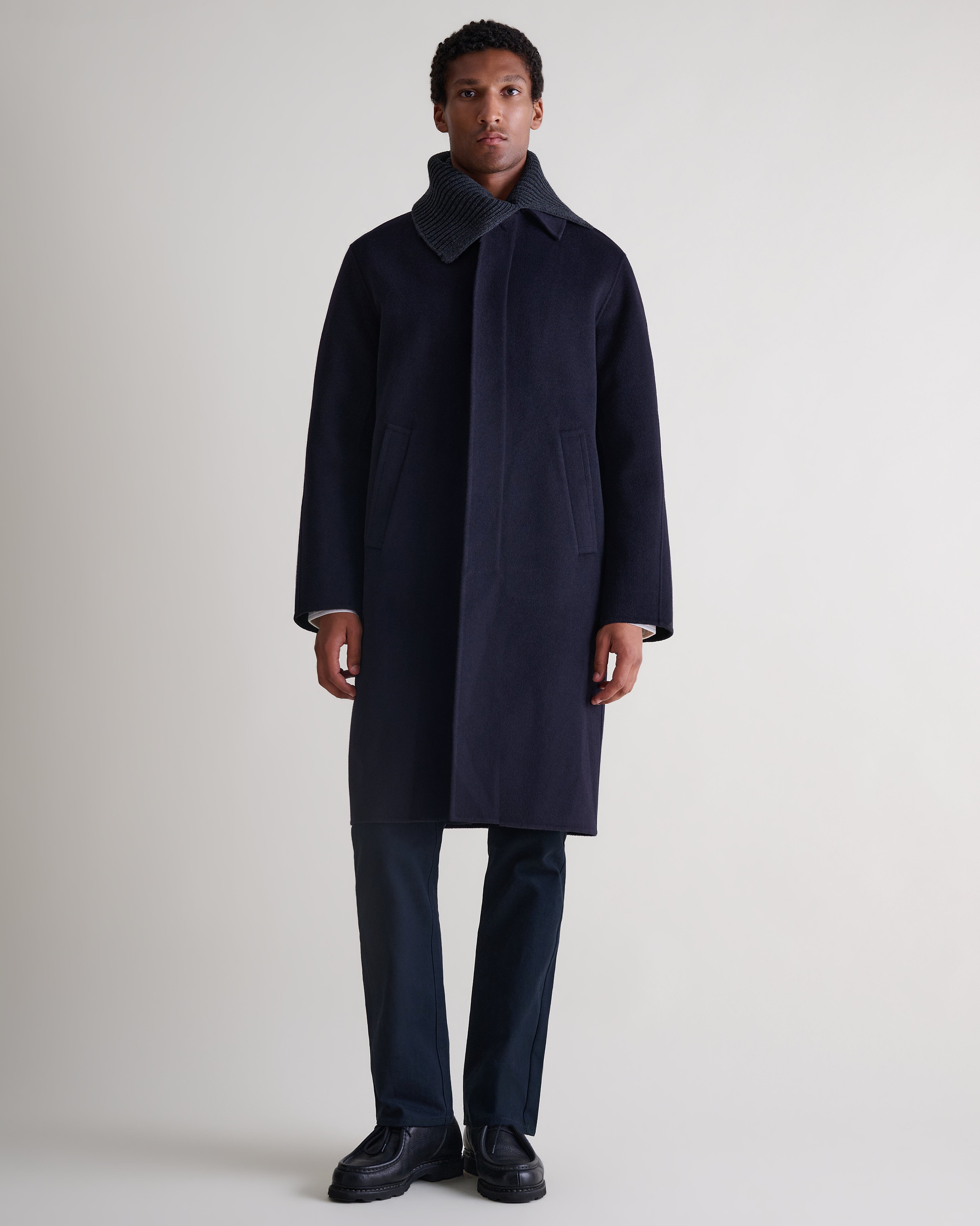 Men's Cashmere Merino Ribbed Collar - Charcoal